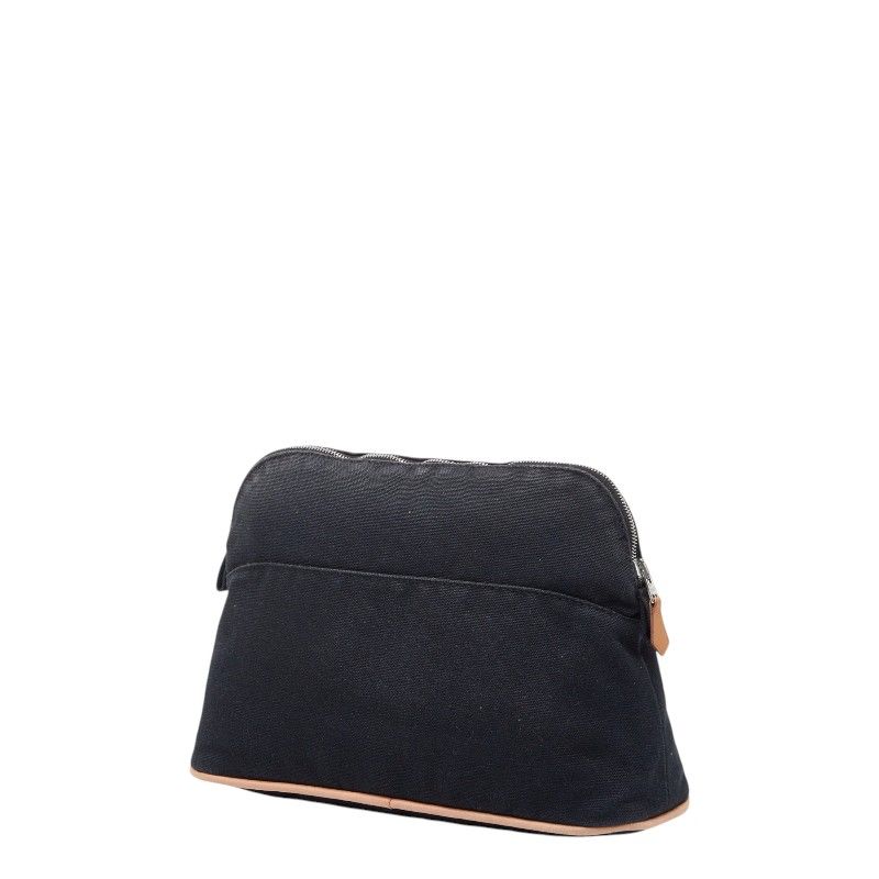 Hermes Bo Reed MM Black Canvas Leather Handbag