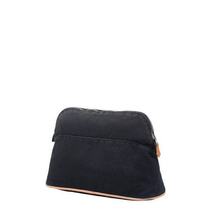 Hermes Bo Reed MM Black Canvas Leather Handbag