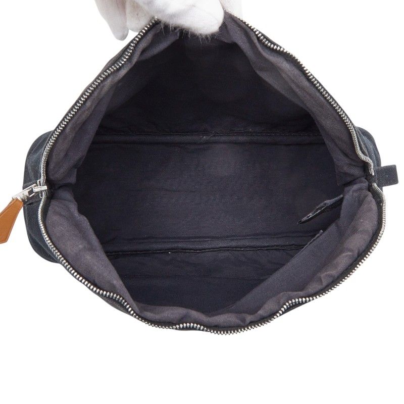 Hermes Bo Reed MM Black Canvas Leather Handbag