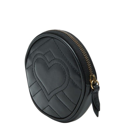 Gucci GG Marmont Quilted Heart Coin Case Black Leather
