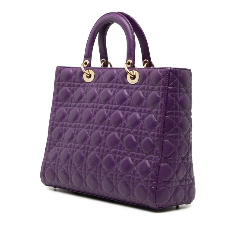 Dior Cannage Large 2-Way Shoulder Bag Purple Leather