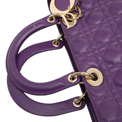 Dior Cannage Large 2-Way Shoulder Bag Purple Leather