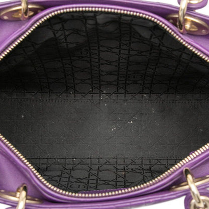 Dior Cannage Large 2-Way Shoulder Bag Purple Leather
