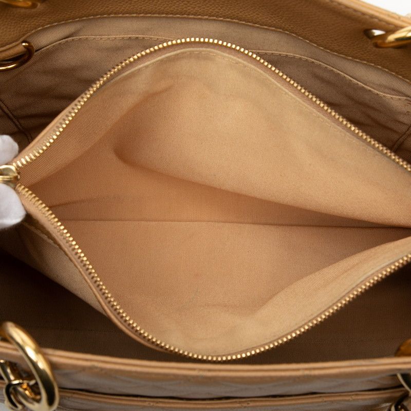 Chanel CC Logo Quilted Grand Shopping Tote GST Chain Beige Caviar Leather