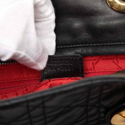 Dior Cannage Large 2-Way Shoulder Bag Black Leather