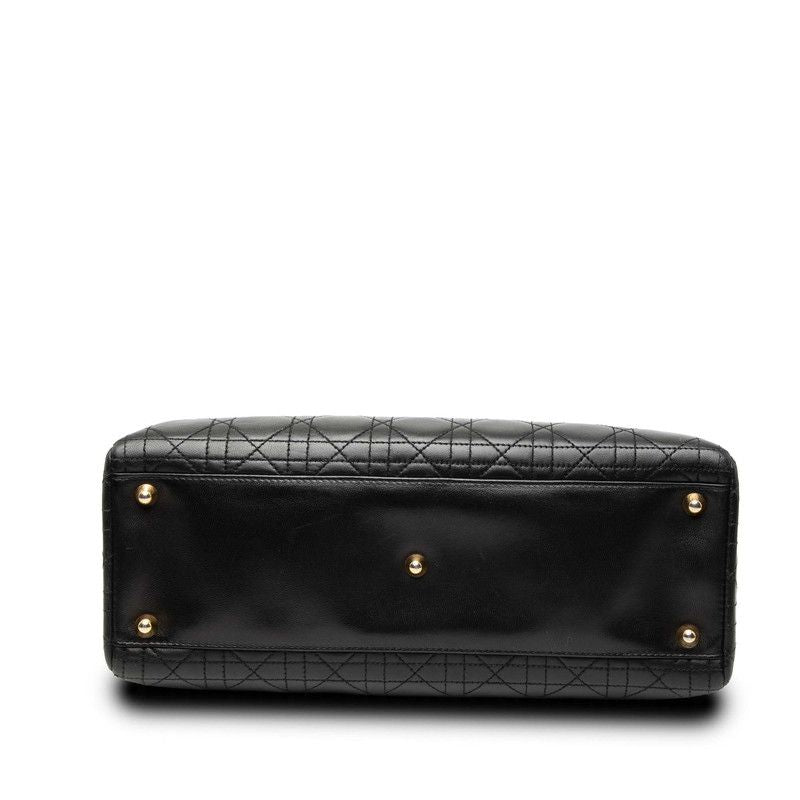 Dior Cannage Large 2-Way Shoulder Bag Black Leather