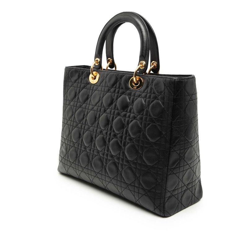 Dior Cannage Large 2-Way Shoulder Bag Black Leather
