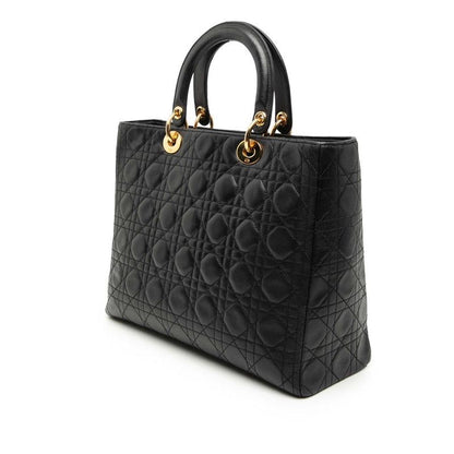 Dior Cannage Large 2-Way Shoulder Bag Black Leather