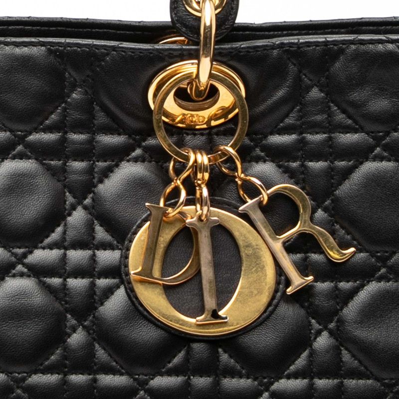 Dior Cannage Large 2-Way Shoulder Bag Black Leather