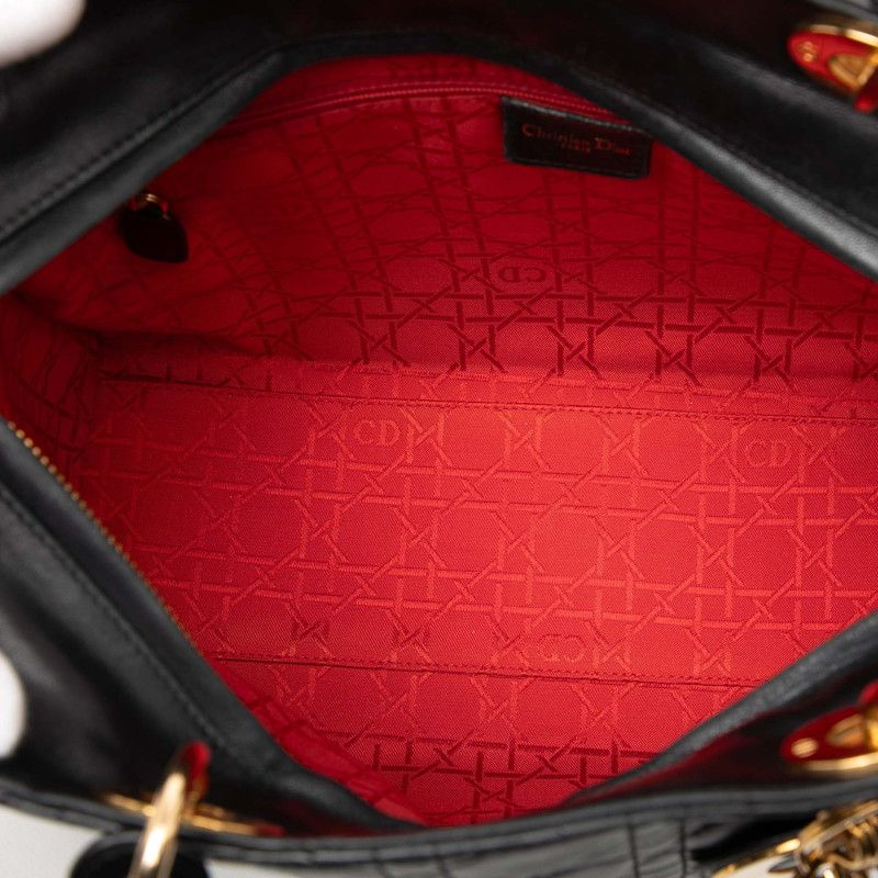 Dior Cannage Large 2-Way Shoulder Bag Black Leather