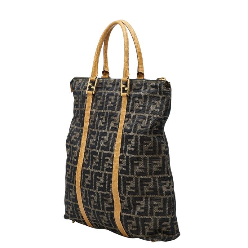 Fendi Zucca Tote Brown Beige Canvas Leather