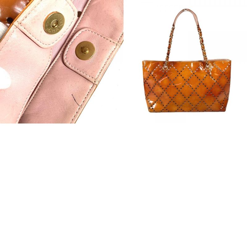 Chanel Shoulder Bag CC Logo Perforated Enamel Pink