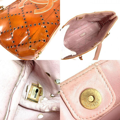 Chanel Shoulder Bag CC Logo Perforated Enamel Pink