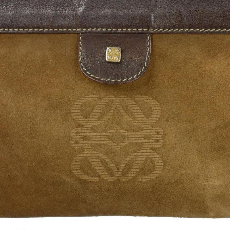 Loewe Anagram Suede Clutch Vintage Brown