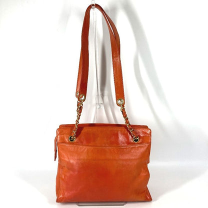 Chanel Shoulder Bag CC Logo Leather Orange Gold