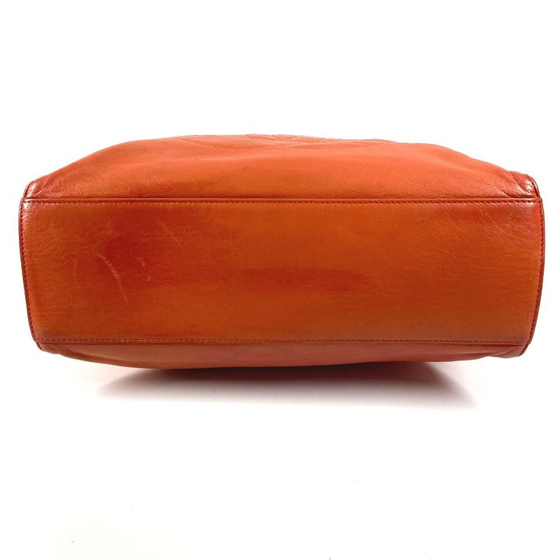 Chanel Shoulder Bag CC Logo Leather Orange Gold