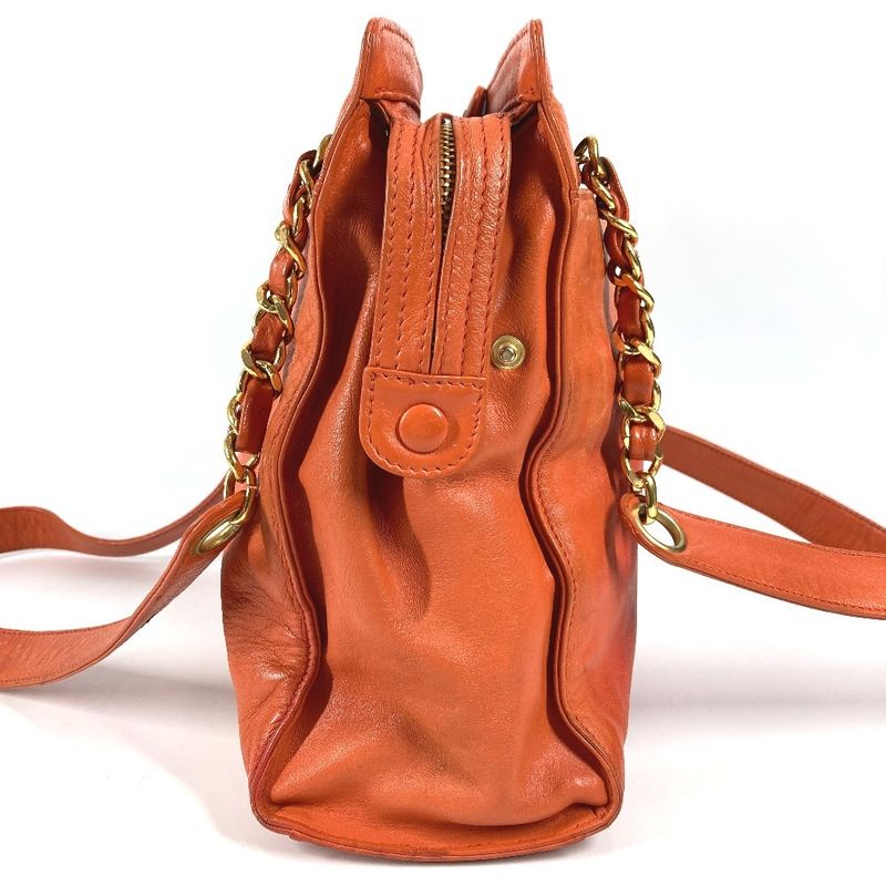 Chanel Shoulder Bag CC Logo Leather Orange Gold