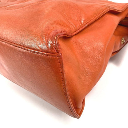Chanel Shoulder Bag CC Logo Leather Orange Gold