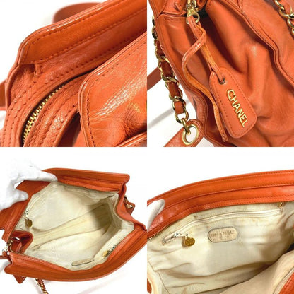 Chanel Shoulder Bag CC Logo Leather Orange Gold
