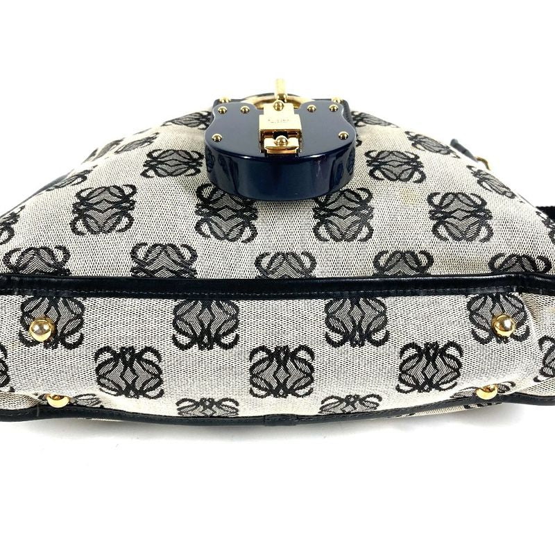 Loewe Shoulder Bag Padlock Logo Leather Canvas Black Gray