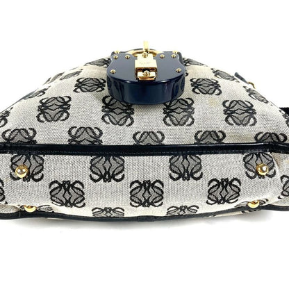 Loewe Shoulder Bag Padlock Logo Leather Canvas Black Gray