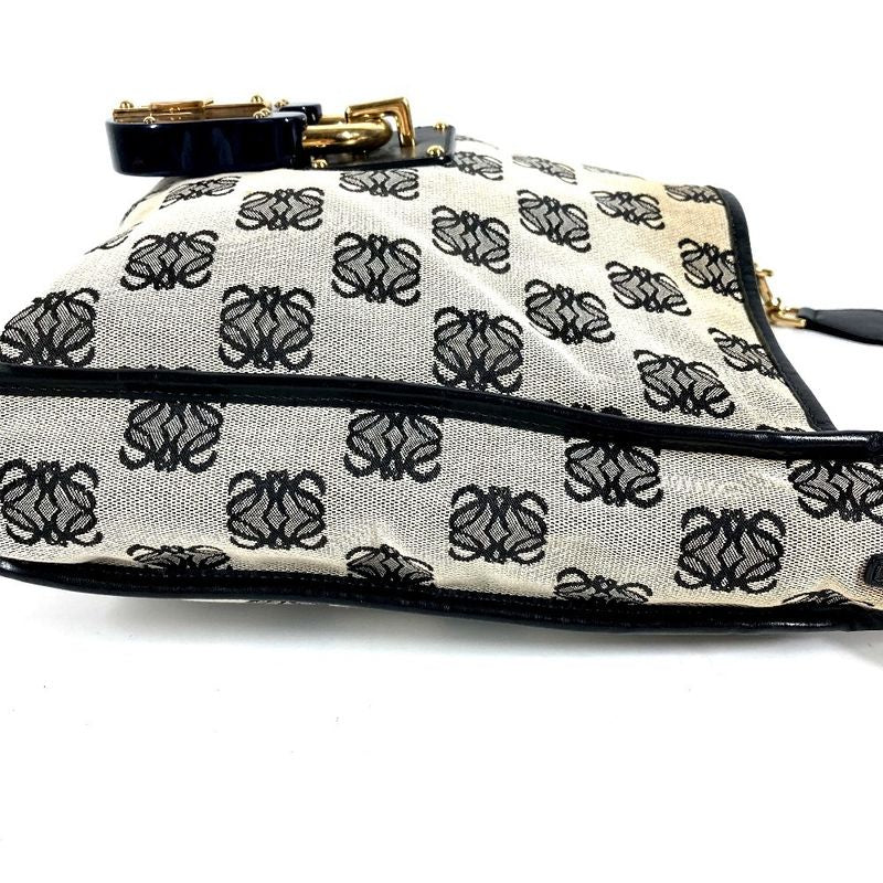 Loewe Shoulder Bag Padlock Logo Leather Canvas Black Gray