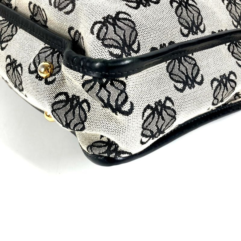 Loewe Shoulder Bag Padlock Logo Leather Canvas Black Gray