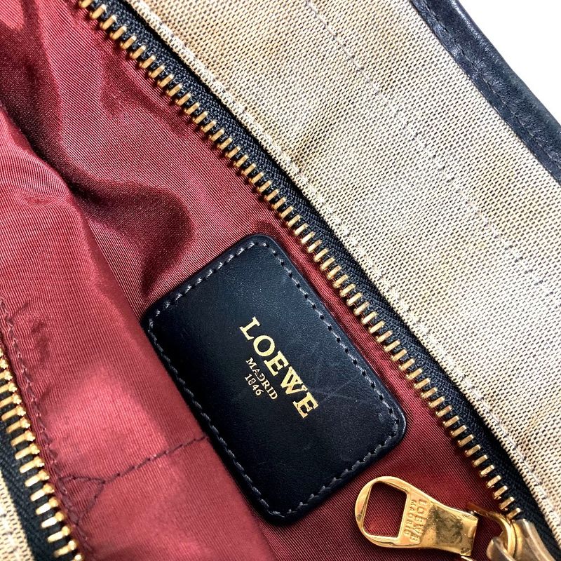 Loewe Shoulder Bag Padlock Logo Leather Canvas Black Gray