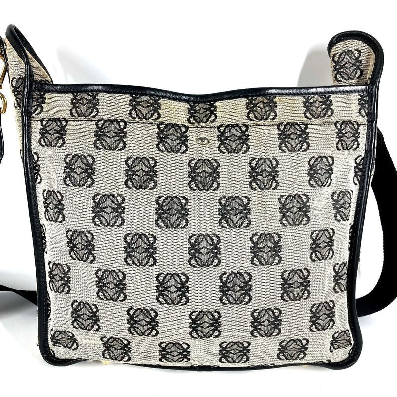 Loewe Shoulder Bag Padlock Logo Leather Canvas Black Gray