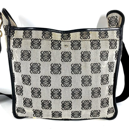 Loewe Shoulder Bag Padlock Logo Leather Canvas Black Gray