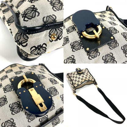 Loewe Shoulder Bag Padlock Logo Leather Canvas Black Gray