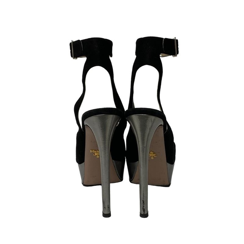 Prada Mule 37 Black Silver 37 High Heels Leather