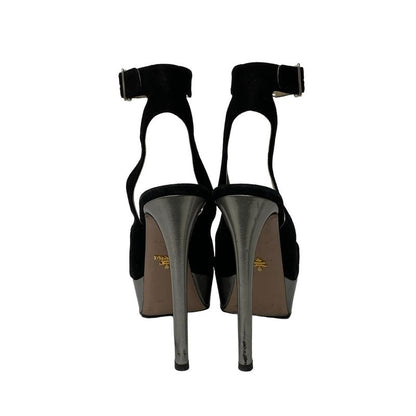 Prada Mule 37 Black Silver 37 High Heels Leather