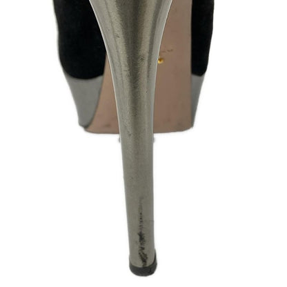 Prada Mule 37 Black Silver 37 High Heels Leather