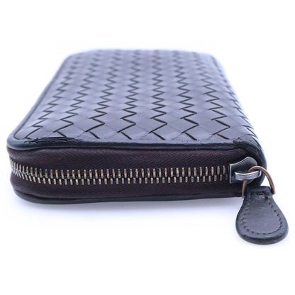 Bottega Veneta Intrecciato Round Zip Leather Wallet Brown — view 3