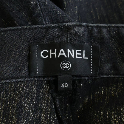 Chanel Lame Logo Buckle Belt Super Wide Denim Pants Black — view 7