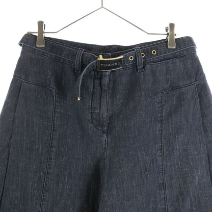 Chanel Lame Logo Buckle Belt Super Wide Denim Pants Black — view 3