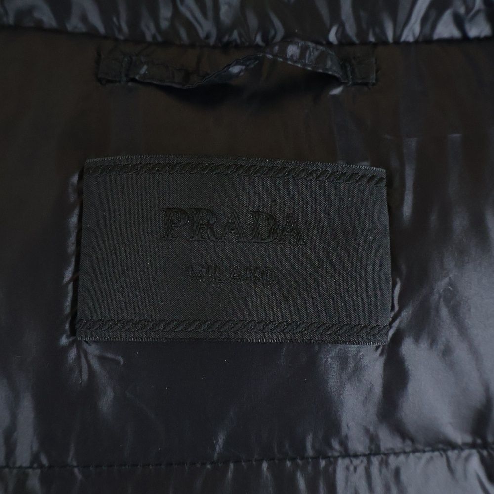 Prada Arm Logo Hooded Technical Fabric Nylon Down Jacket Black — view 6