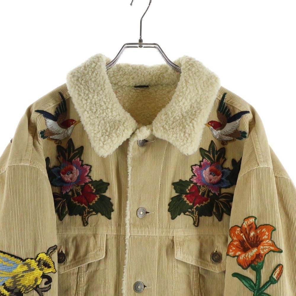 Gucci Embroidered Floral Corduroy Shearling Jacket Beige — view 3
