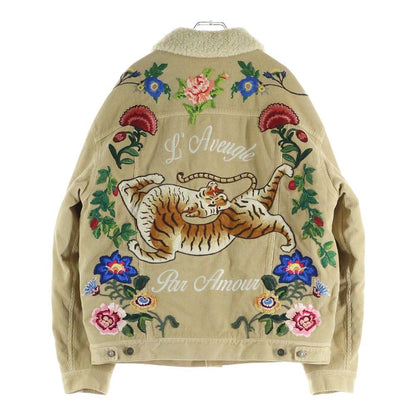 Gucci Embroidered Floral Corduroy Shearling Jacket Beige — view 2