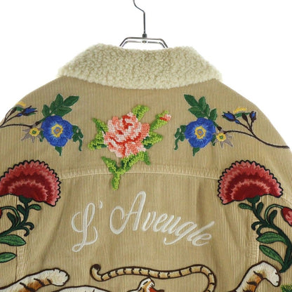 Gucci Embroidered Floral Corduroy Shearling Jacket Beige — view 4