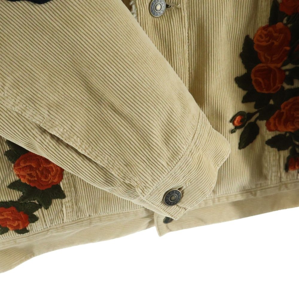 Gucci Embroidered Floral Corduroy Shearling Jacket Beige — view 5