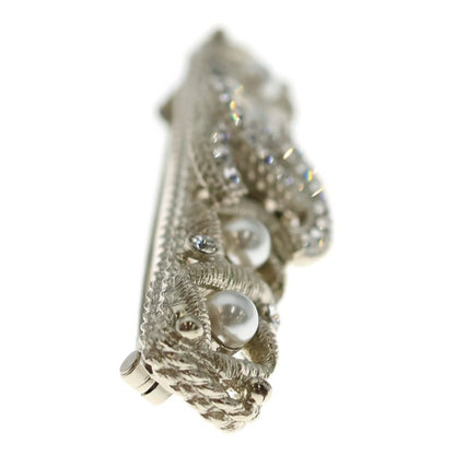 Chanel CC Logo Brooch Rhinestone Gold Barrette — view 4