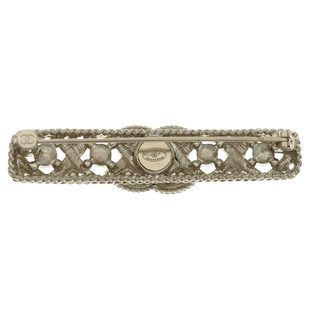 Chanel CC Logo Brooch Rhinestone Gold Barrette — view 2