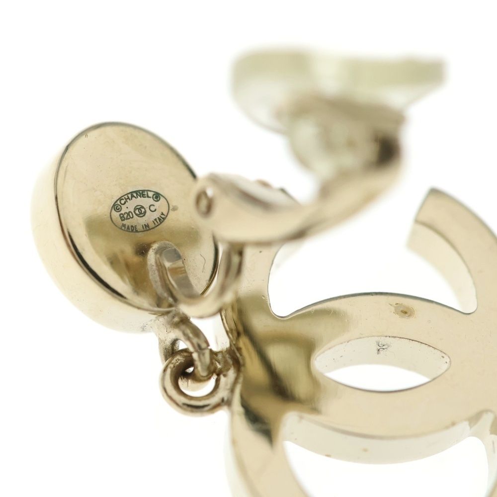 Chanel CC Logo Faux Pearl Blue Stone Earrings Gold White — view 5