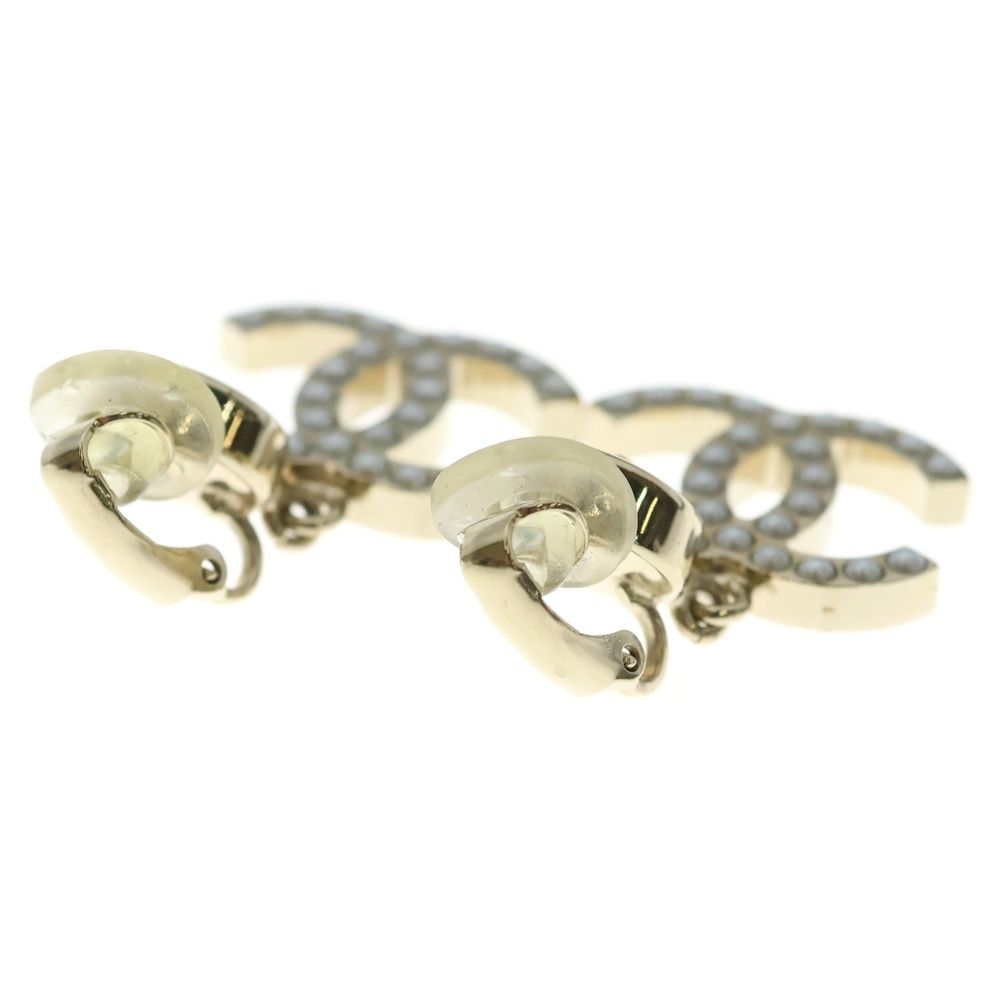 Chanel CC Logo Faux Pearl Blue Stone Earrings Gold White — view 2