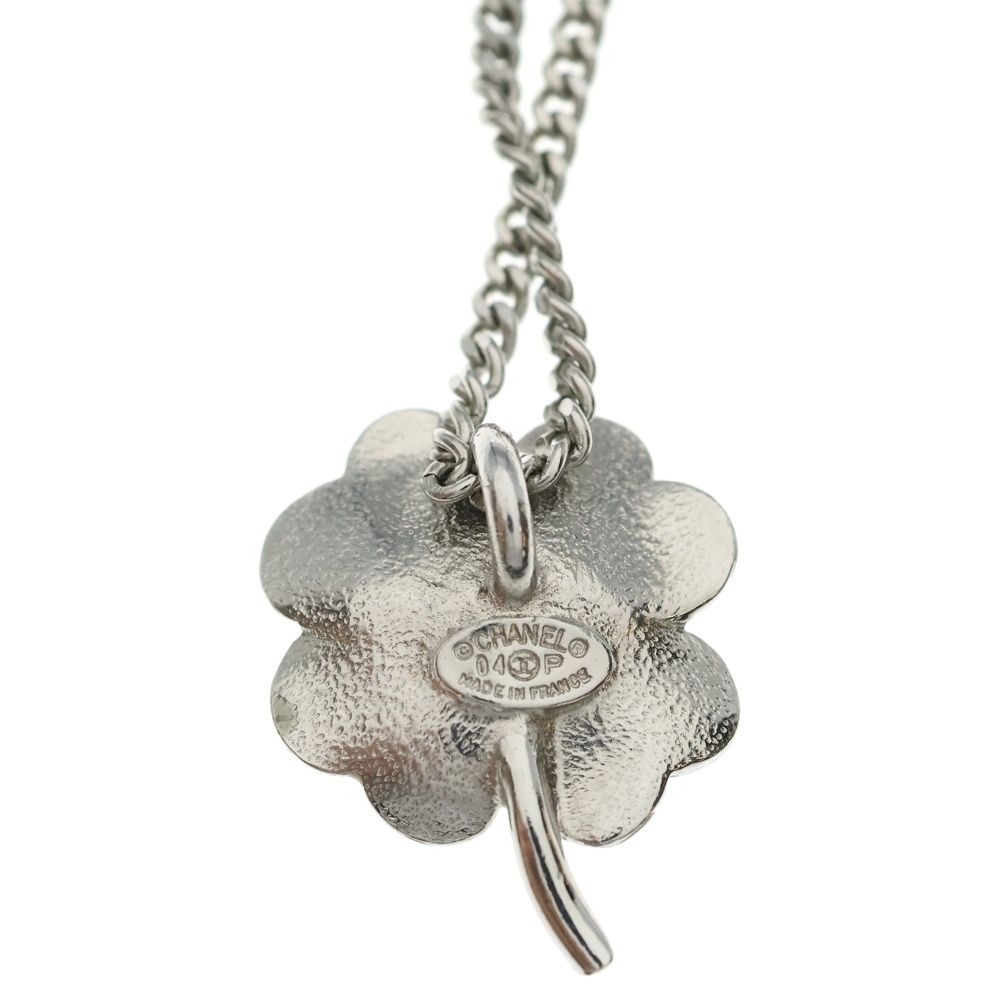 Chanel CC Logo Clover Necklace Pendant Green Silver — view 5