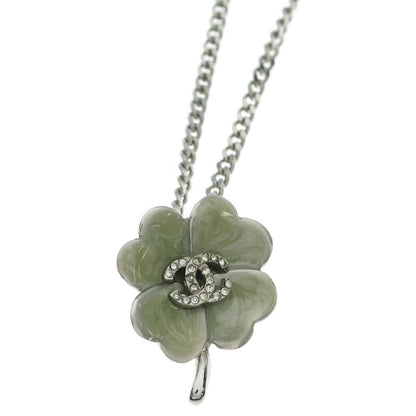Chanel CC Logo Clover Necklace Pendant Green Silver — view 3