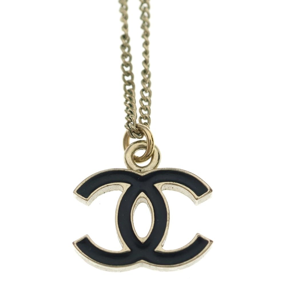 Chanel CC Logo Necklace Pendant Chain Gold Black — view 3