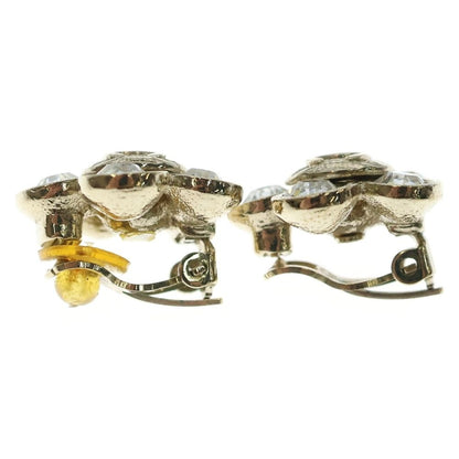 Chanel CC Logo Rhinestone Earrings Gold — view 4